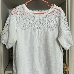 LOFT White Boxy Embellished Blouse with Bib Collar